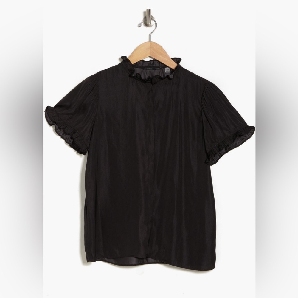 T Tahari 
Airflow ruffle 
Neck short sleeve top